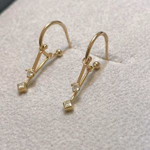 Zoe Chicco 14k Yellow Gold Mixed Diamond Dangle Bar Thin Huggie Hoops
